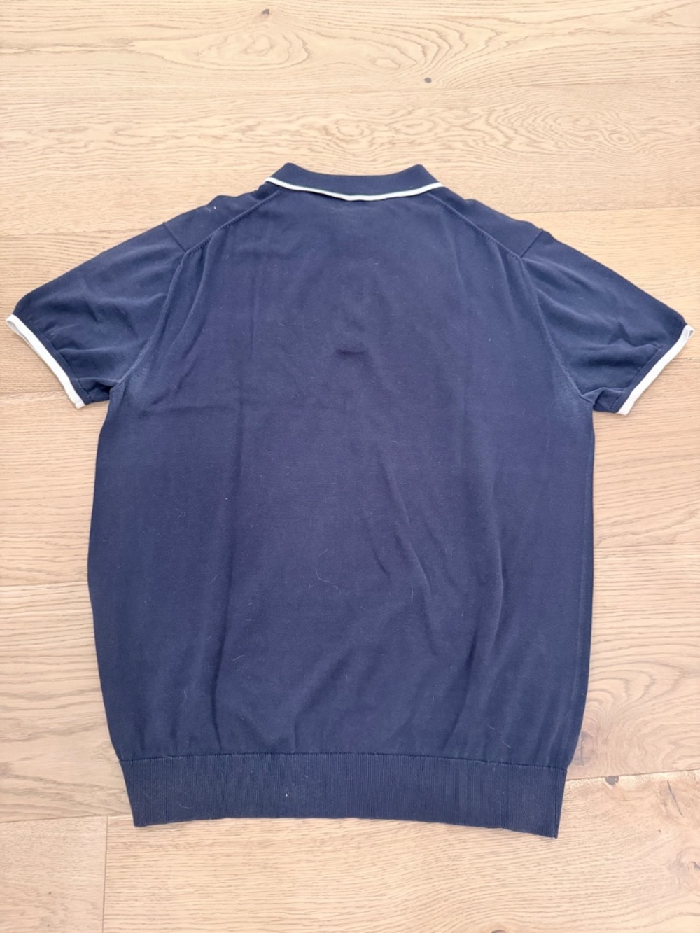 The Tie Bar Navy Knit Polo Sweater Shirt White Trim Pocket Large - Picture 6 of 7